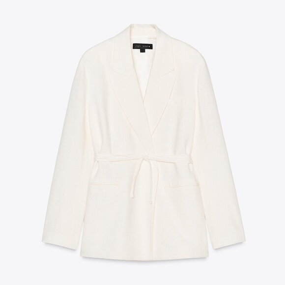 Zara Linen-Blend Tie Blazer (NWT) - Picture 1 of 7